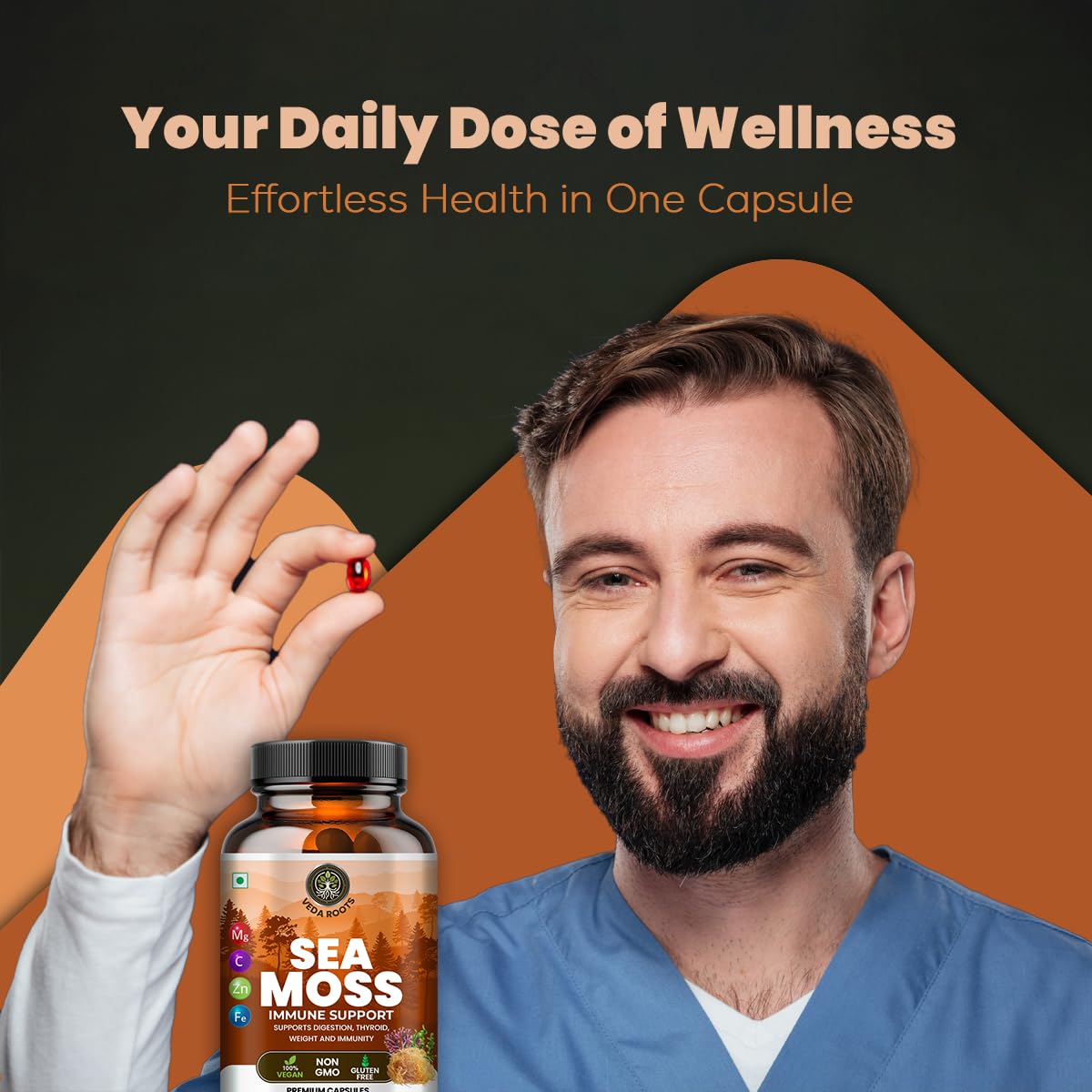 VEDA ROOTS Sea Moss Capsules with Burdock Root, Bladderwrack & Muira Puama, 60 Capsules