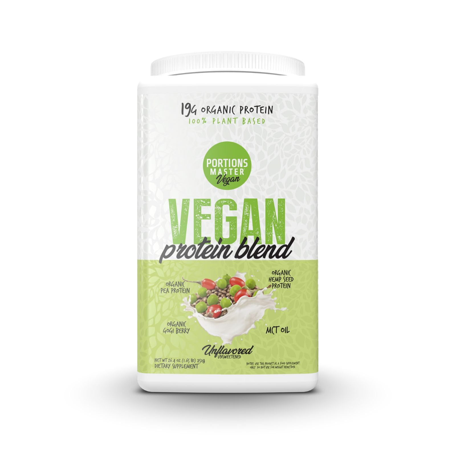 Portions Master Vegan Protein Blend, Pea Hemp Goji + MCT Powder, 26.4 Servings
