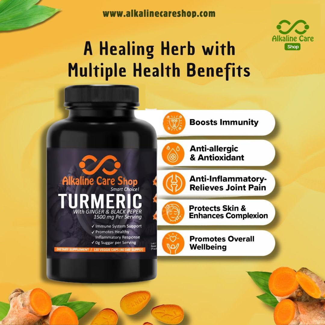 Alkaline Care Shop Turmeric Curcumin Supplement 1500mg with Organic Turmeric, Ginger & Black Pepper Capsule 1 Count