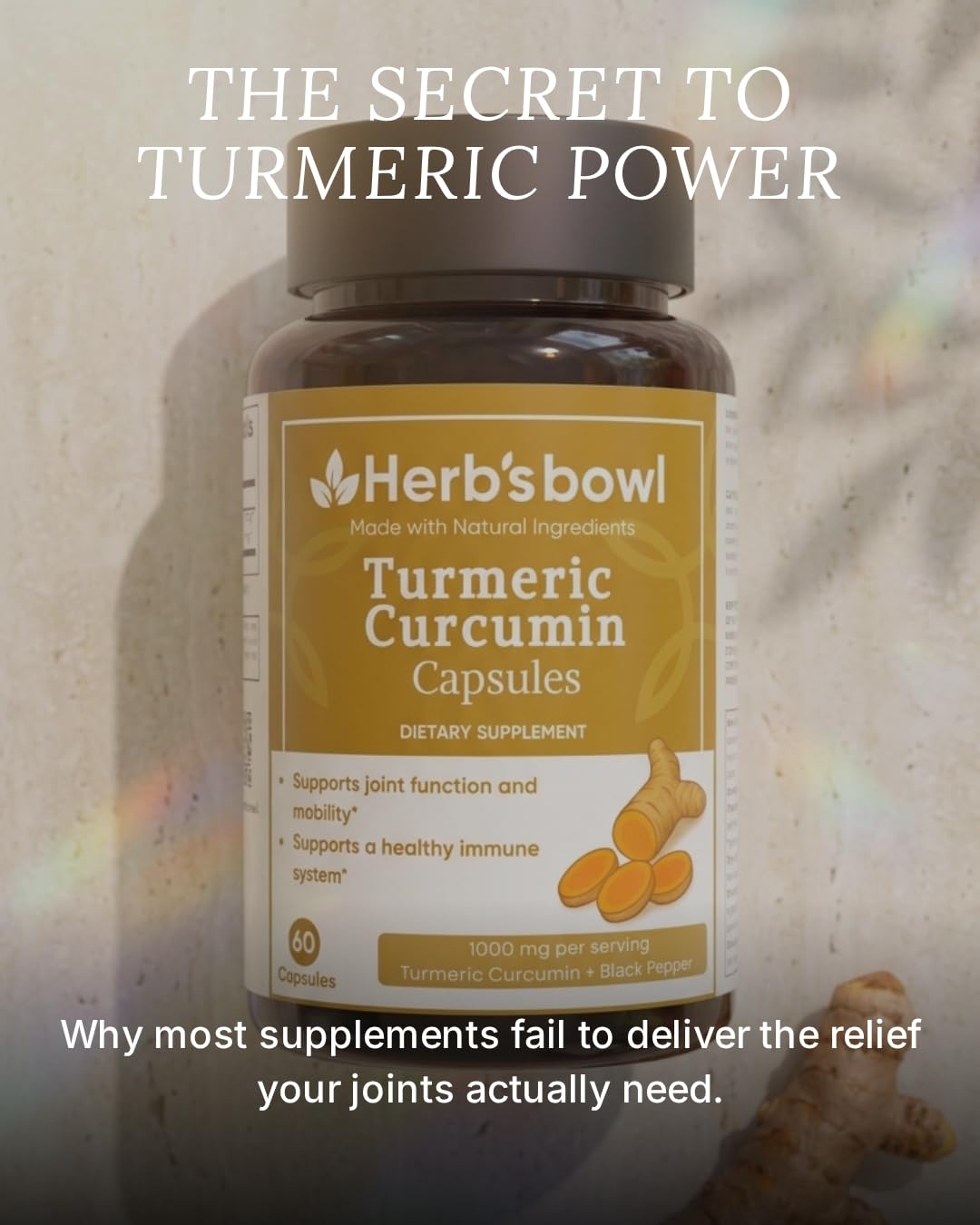 Herb'sbowl Turmeric Curcumin Capsules with Black Pepper 60 Count