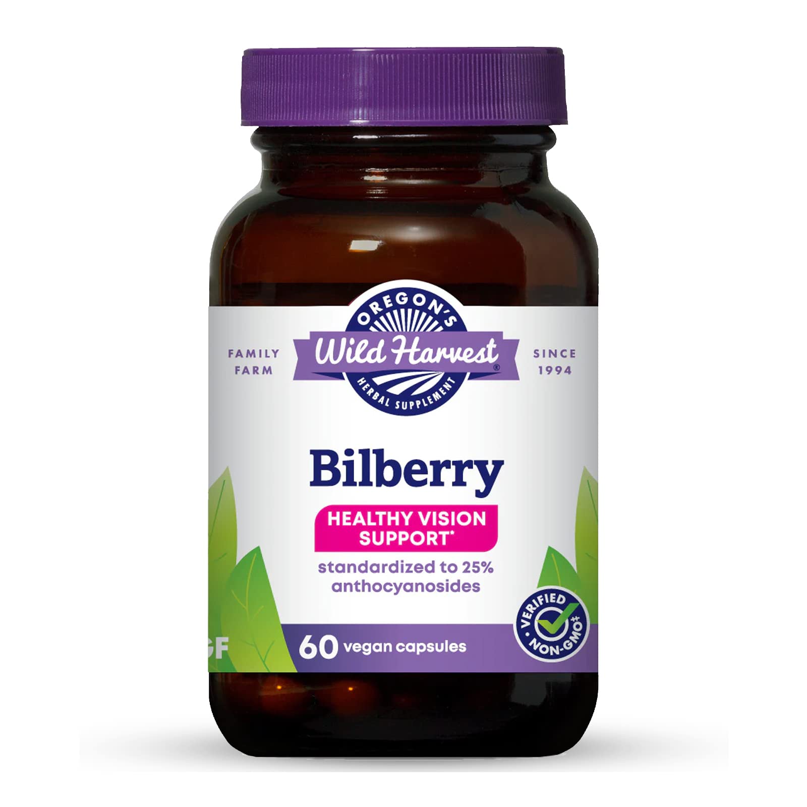 Oregon's Wild Harvest Bilberry Herbal Supplement Capsules, 60 Count