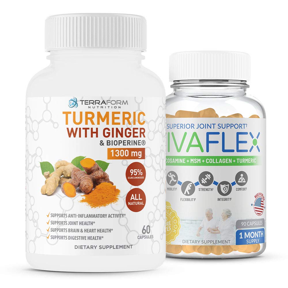 TerraForm Nutrition Joint Relief Combo Pack Vivaflex Plus Turmeric Curcumin with Ginger Capsules, 120 Count