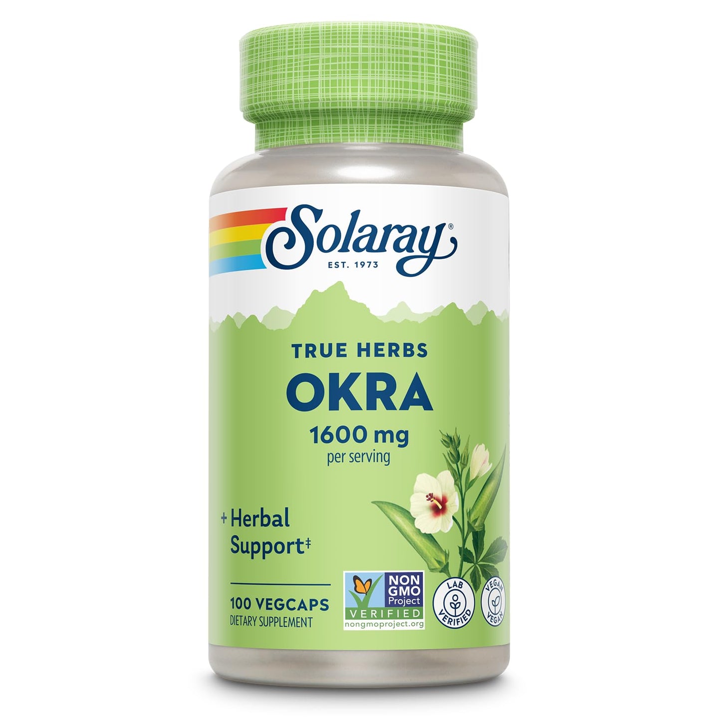 SOLARAY Okra Fruit 1600 mg Capsules, 100 Capsules