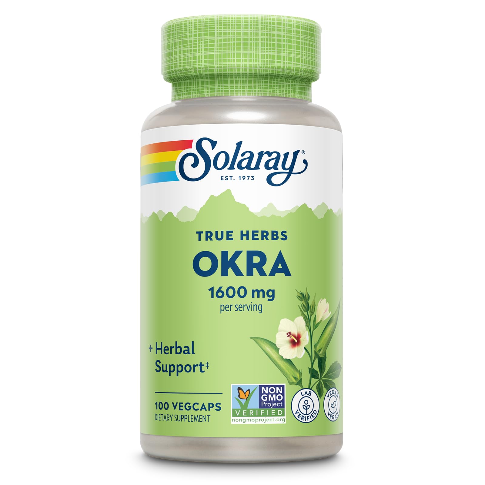 SOLARAY Okra Fruit 1600 mg Capsules, 100 Capsules