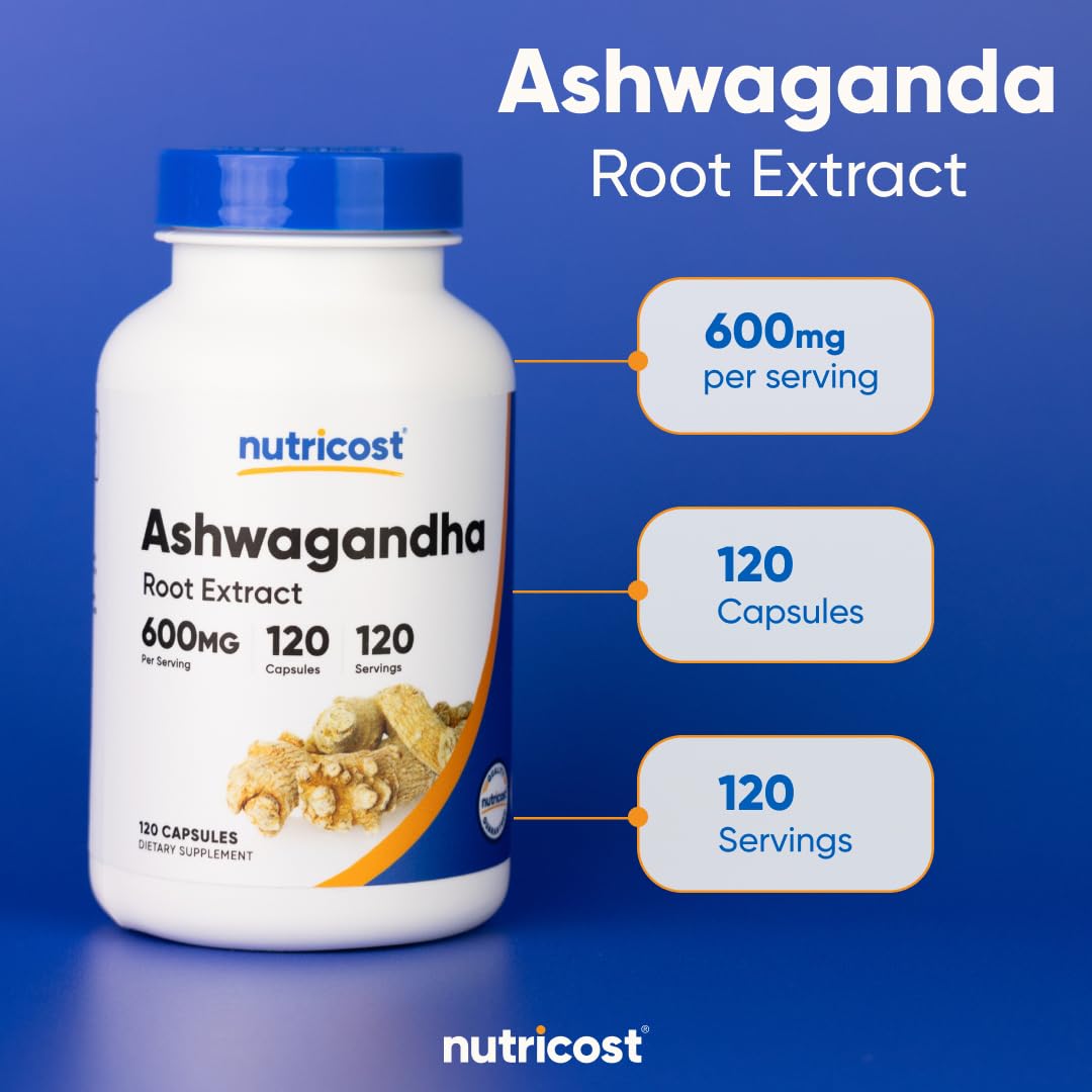 Nutricost Ashwagandha Herbal Supplement 600mg Capsules, 120 Count