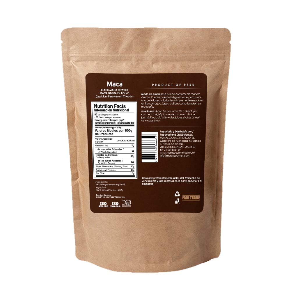 MARAS GOURMET Organic Peruvian Black Maca Gelatinized Powder, 14.1096 oz, 80 Servings