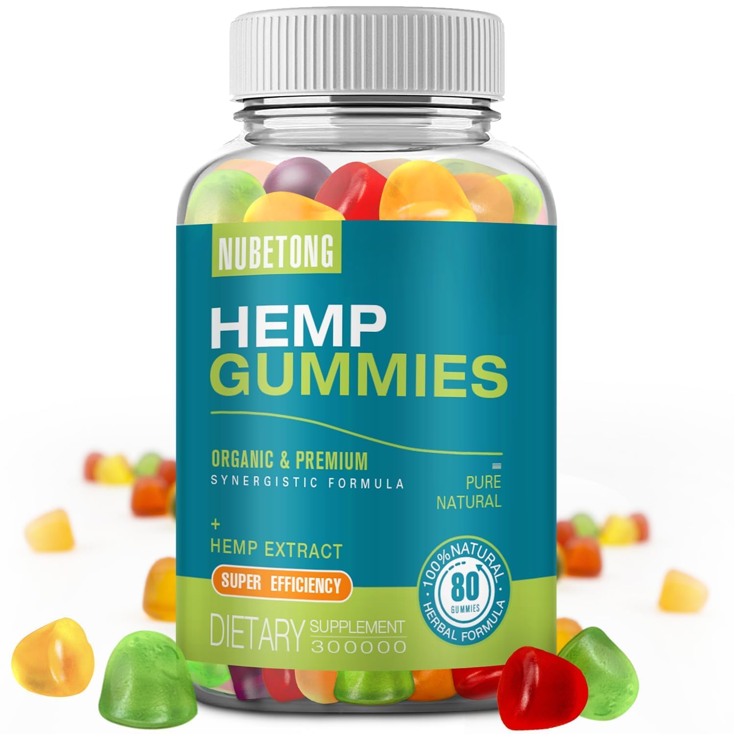 Nubetong Hemp Gummies High Potency Extra Strength Hemp Oil Extract Organic Edible Gummy Supplement for Sleep, Pain, Anxiety, 80 Count