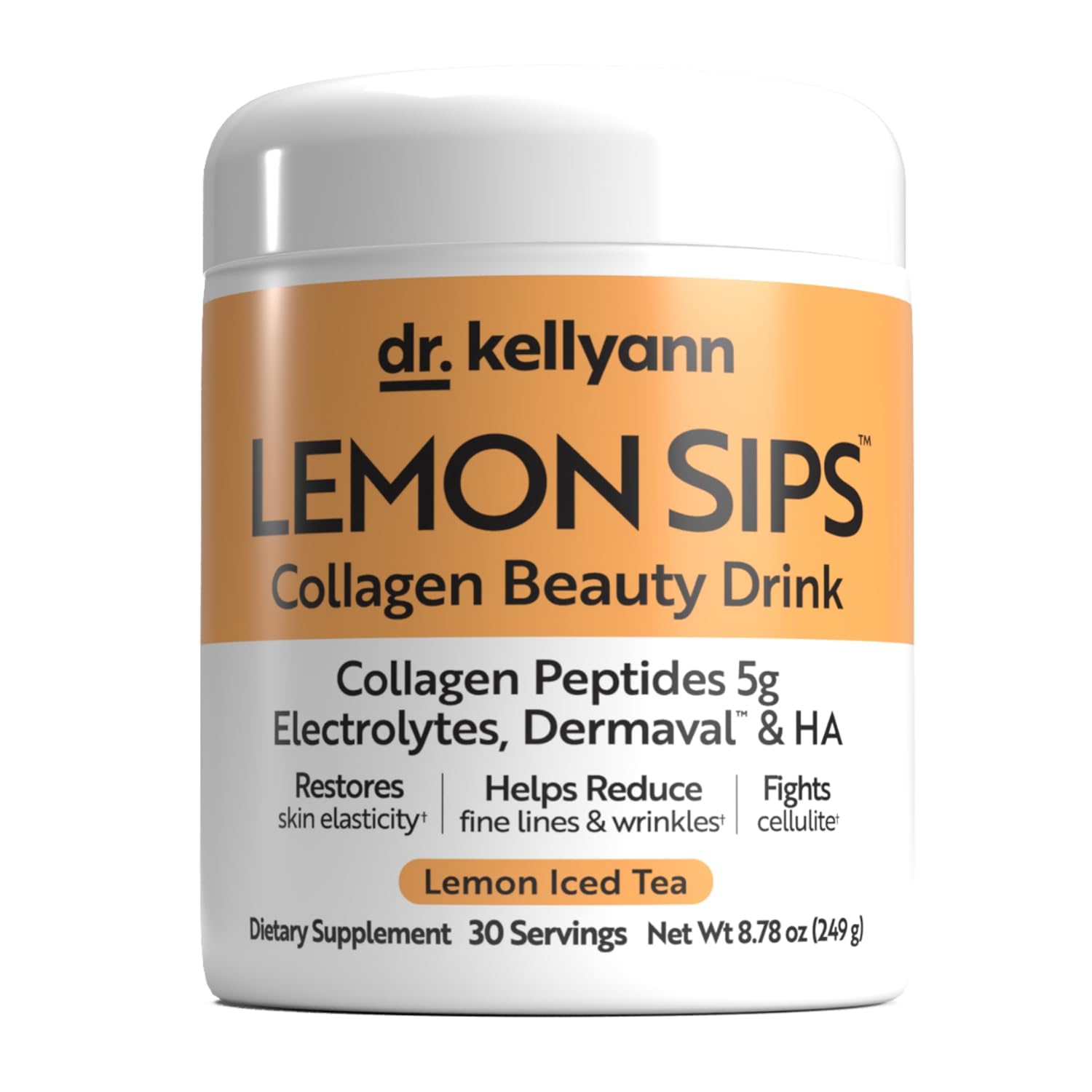 Dr. Kellyann Lemon Sips with Verisol Collagen Peptides, Dermaval & Hyaluronic Acid, Sugar-Free Hydrating Electrolyte Powder, Lemon Iced Tea Flavor, 8.78 Ounce