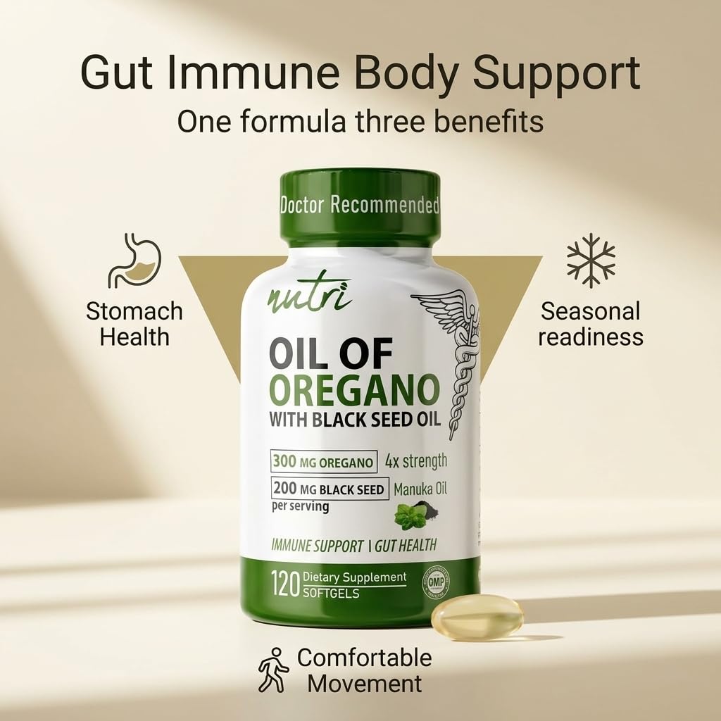 Nutri Oil of Oregano with Black Seed Oil and Manuka Oil Softgels, 120 Softgels