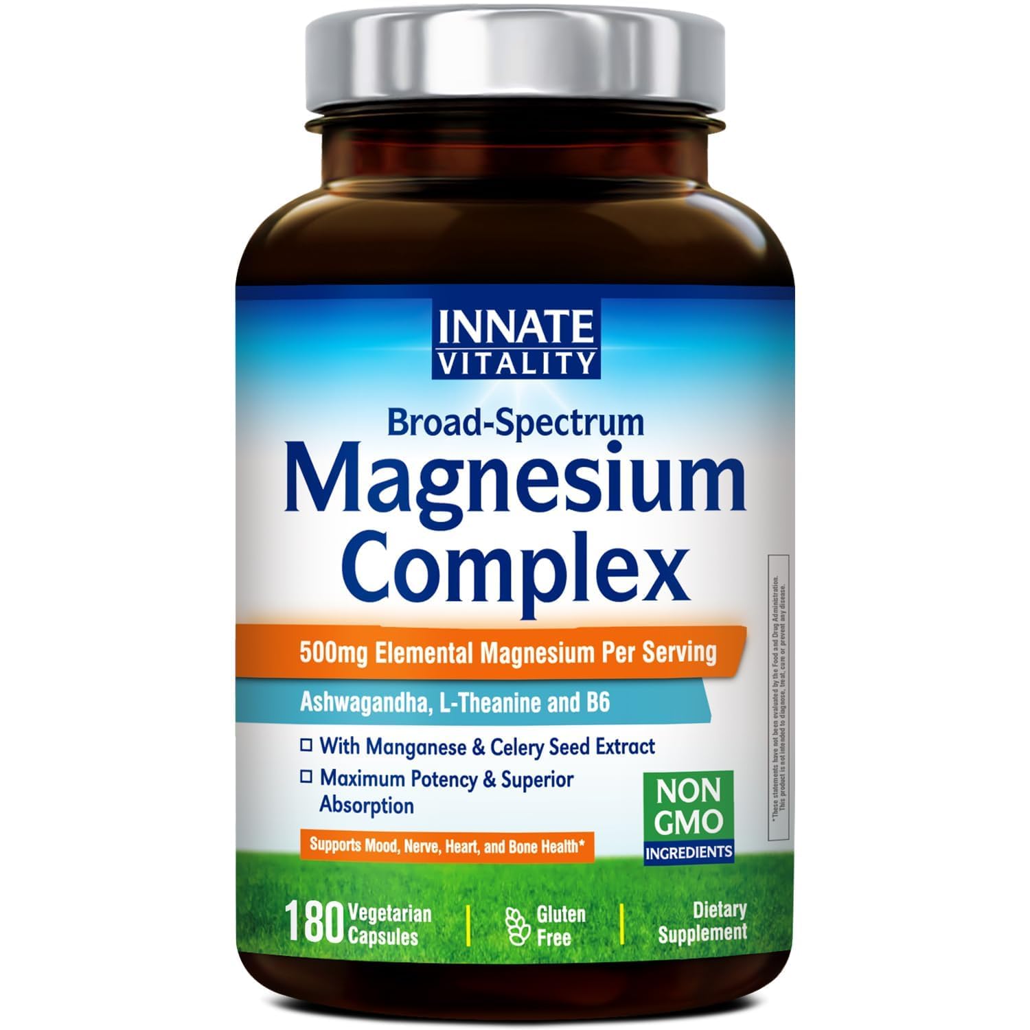 Innate Vitality Magnesium Supplement 500mg Capsules 180 Count
