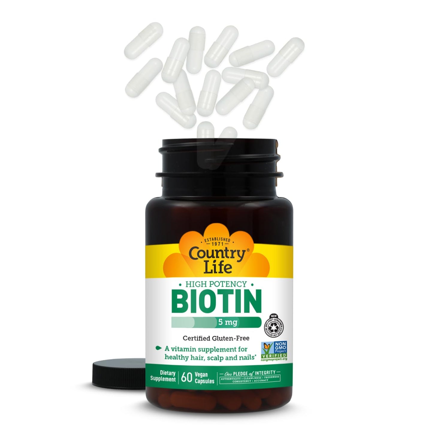 Country Life Biotin 5 mg for Hair, Scalp and Nails Capsules, 60 Count