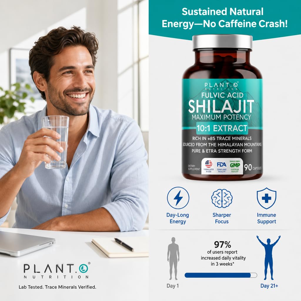 PLANT.O NUTRITION Natural Himalayan Shilajit Capsules - 10:1 Extract Maximum Potency, 90 Count