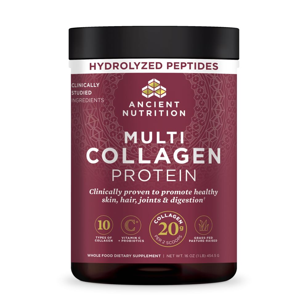 Ancient Nutrition Collagen Powder with Probiotics, Unflavored Multi Collagen Protein with Vitamin C, 16 oz