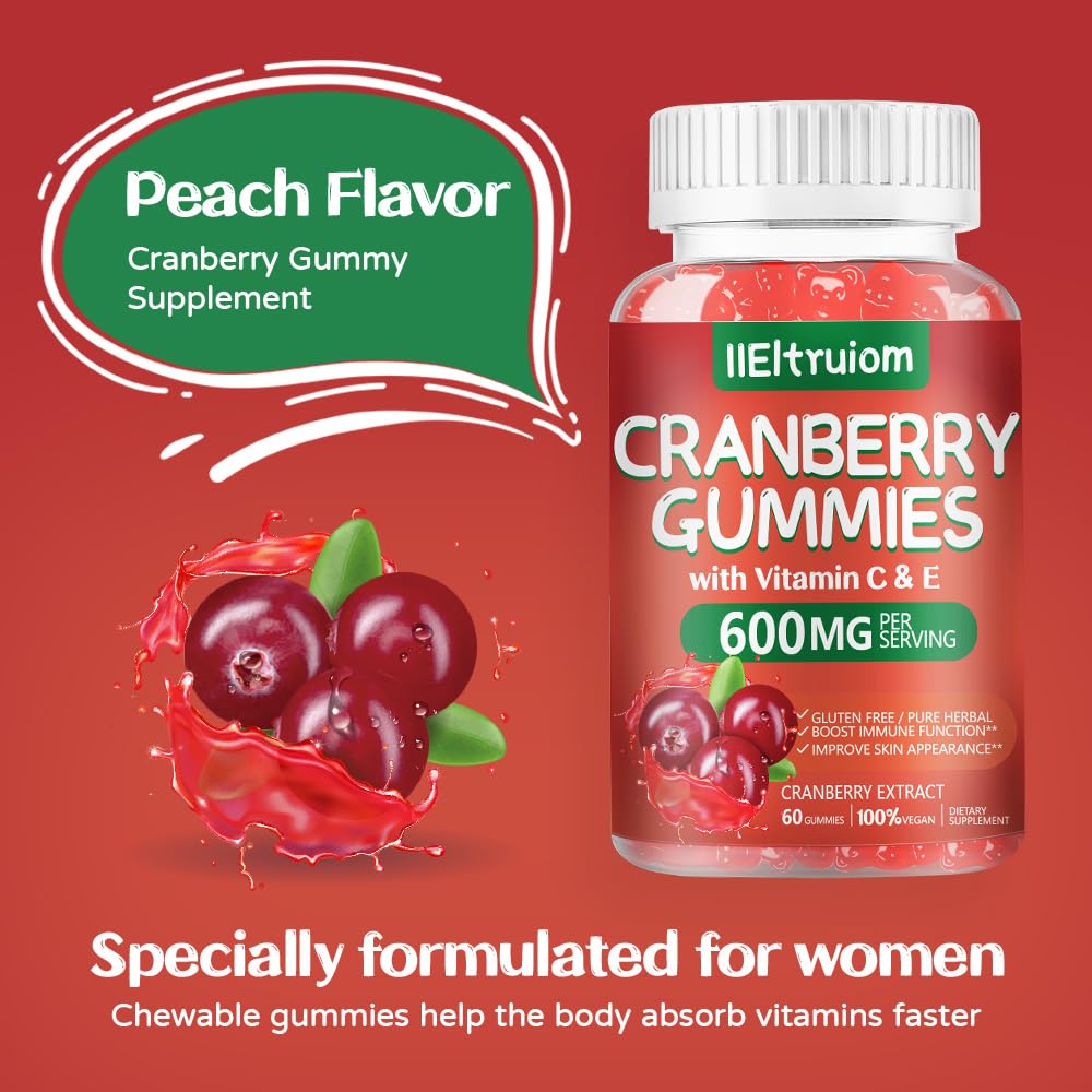 IIEltruiom Cranberry 600mg with Vitamin C & E Hibiscus Blend Sugar Free Gummies 120