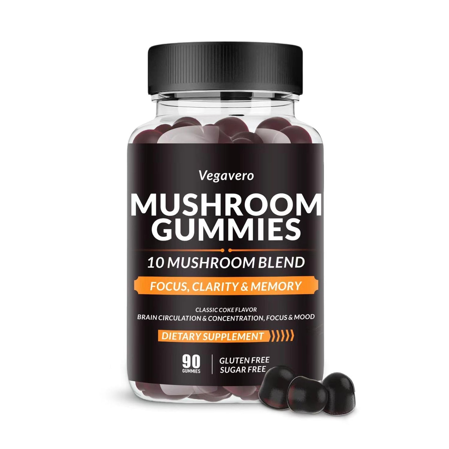 Vegavero Mushroom Gummies - 10x Mushroom Blend - Mushroom Complex - Mushroom Supplement 90 Count
