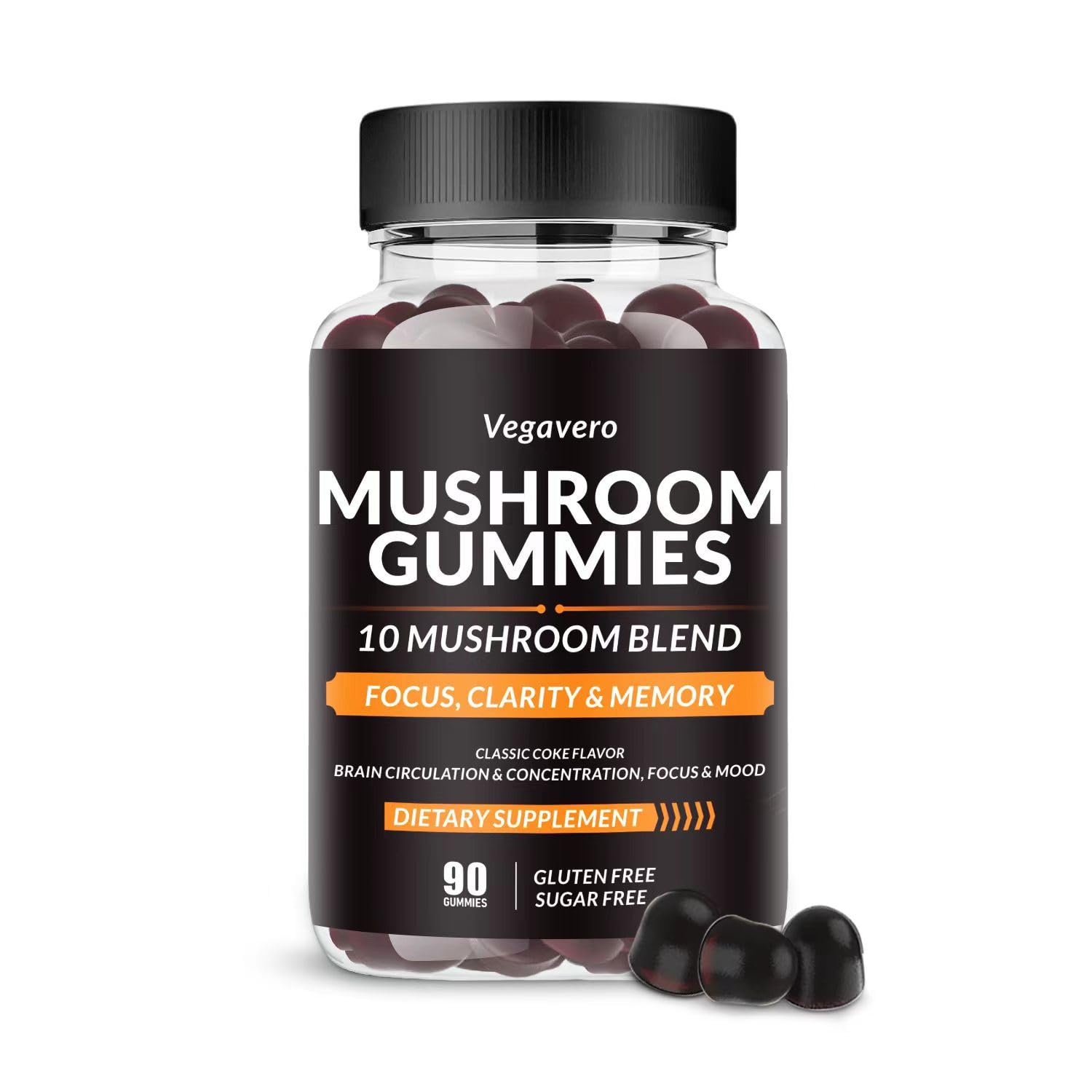 Vegavero Mushroom Gummies - 10x Mushroom Blend - Mushroom Complex - Mushroom Supplement 90 Count