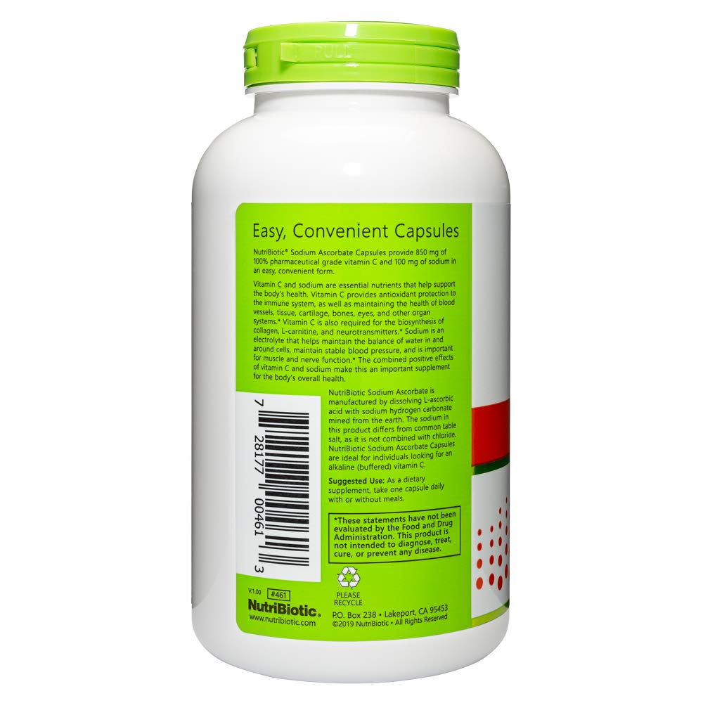 NutriBiotic Sodium Ascorbate Buffered Vitamin C Capsules, 250 Capsules