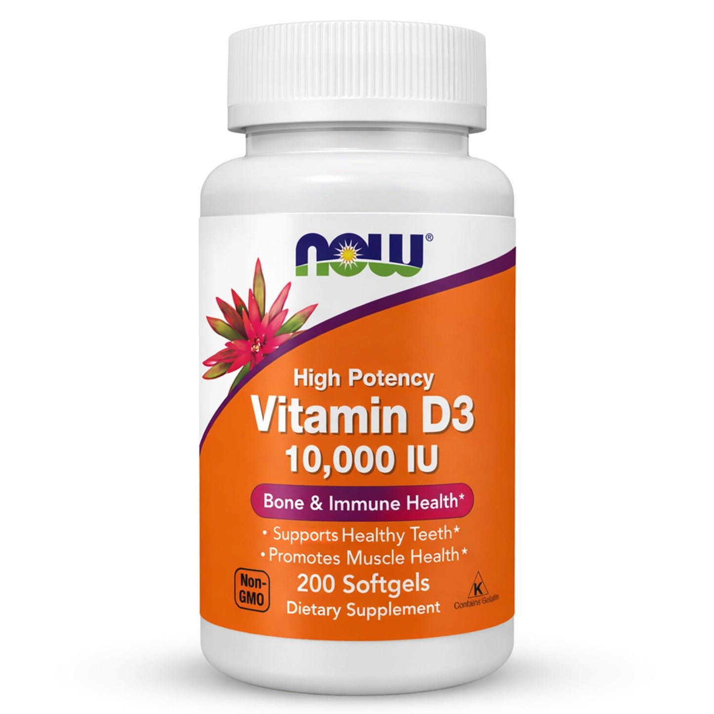 NOW Foods Vitamin D-3 10,000 IU Highest Potency Structural Support*, Softgels, 200 Count