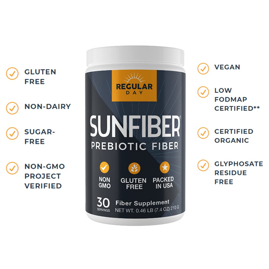 Regular Day Sunfiber Prebiotic Fiber, Low-FODMAP, Gentle Powder, 7.4 Ounce