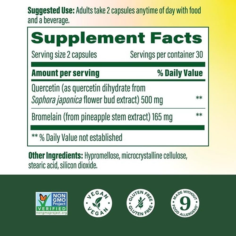 MegaFood Quercetin 500mg with Bromelain Capsules, 60 Count