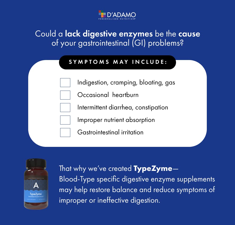 D'Adamo Personalized Nutrition TypeZyme Digestive Enzyme Blood Type A 60 Capsules