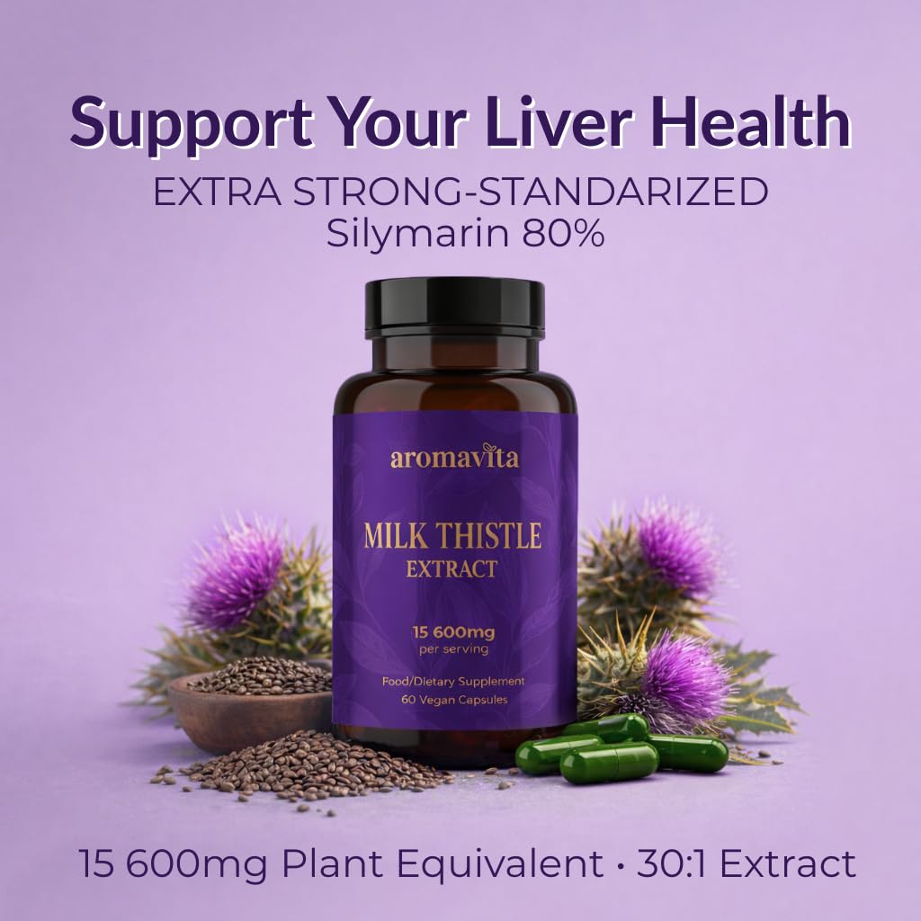 AROMAVITA Milk Thistle Extract – Standardized to 420mg Silymarin (80%) – Vegan Liver Support – Non-GMO Capsule, 1 Count