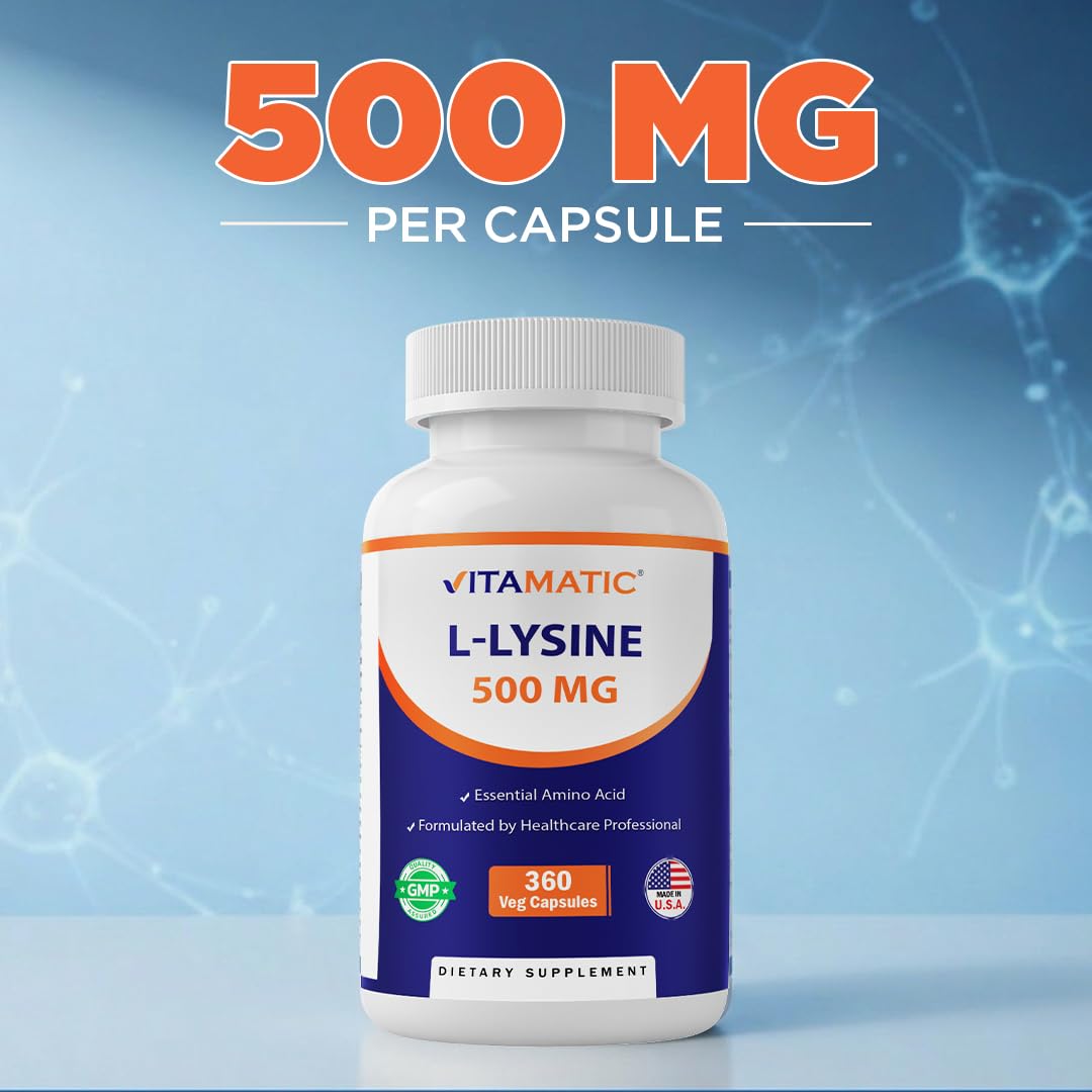 Vitamatic L-Lysine 500 mg Capsules, 360 Count