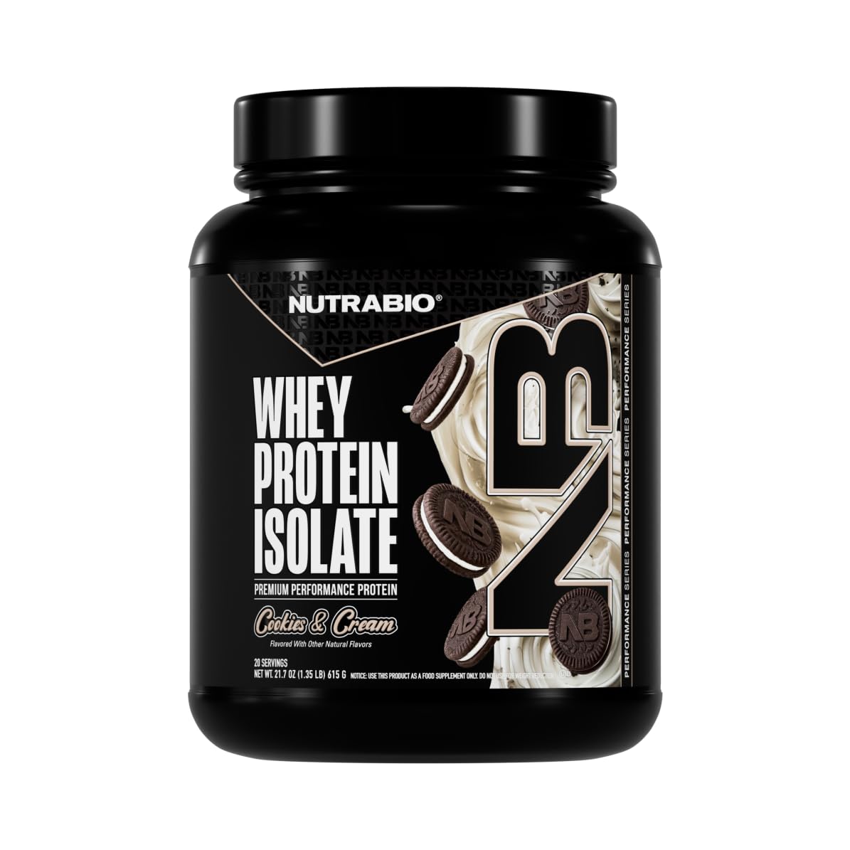 NutraBio 100% Whey Protein Isolate Protein Powder, Cookies & Cream, 20 Servings