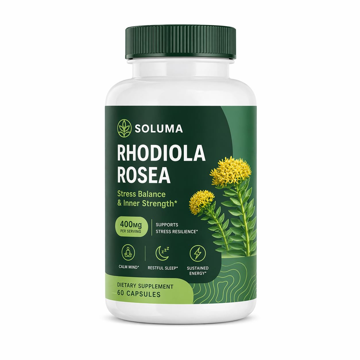 wellvia cleanse SOLUMA Rhodiola Rosea 400mg per Serving, Energy & Focus, Non-GMO, Capsule, 60 Capsules