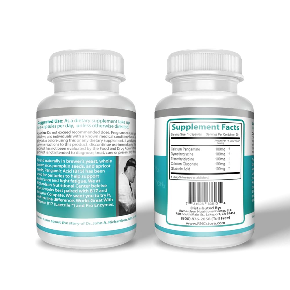 Richardson Nutritional Center B15 Complete Extra Strength Pangamic Acid with TMG DMG 500mg, 90 Capsules