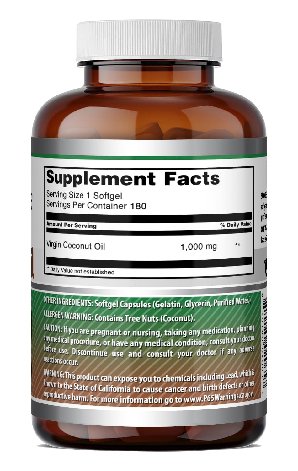 Amazing Nutrition Extra Virgin Coconut Oil Supplement Softgels 180 Count
