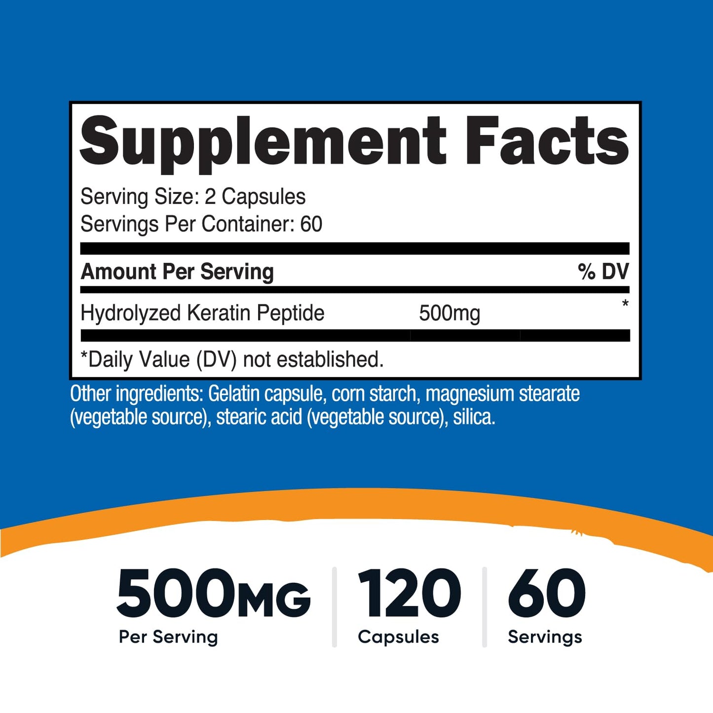 Nutricost Keratin Hydrolized Peptide 500mg Capsules, 120 Count