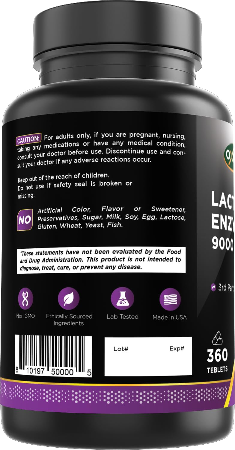 Oxify Lactase Enzyme 9000 FCC ALU Tablets, 360