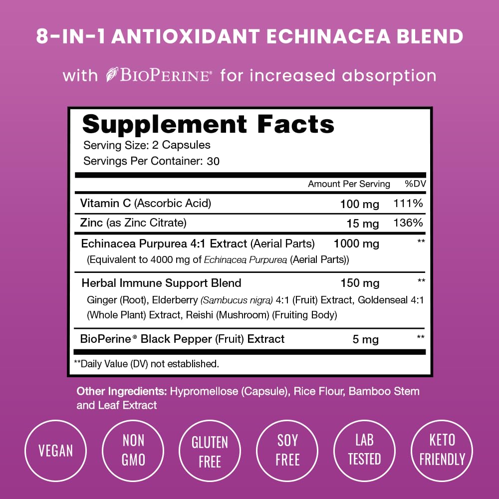 NutraChamps Echinacea 1000mg Capsules, 60 Count