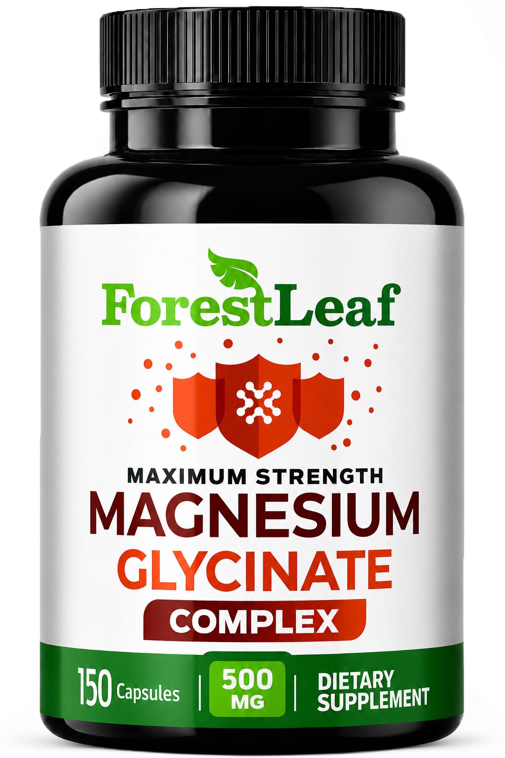 ForestLeaf Magnesium Glycinate 500mg Complex Capsules, 150 Count
