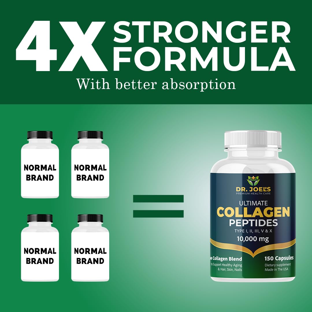 Dr. JOEL'S Multi Collagen Complex Capsules with Biotin - Type I, II, III, V & X - Made in the USA 150 Capsules