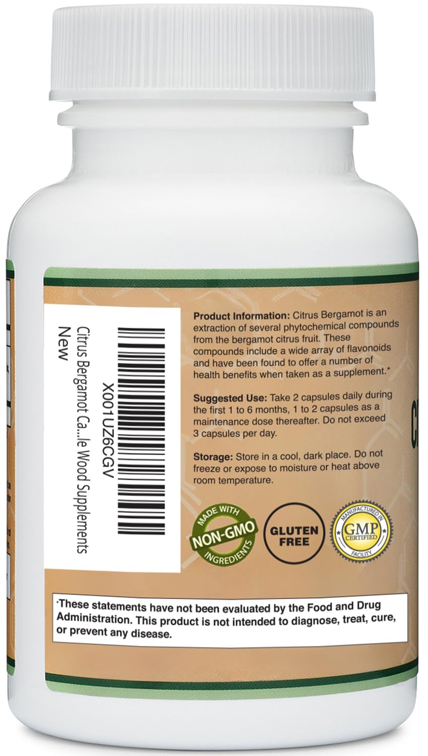 Double Wood Supplements Citrus Bergamot Extract 1,000mg Capsules, 60 Count