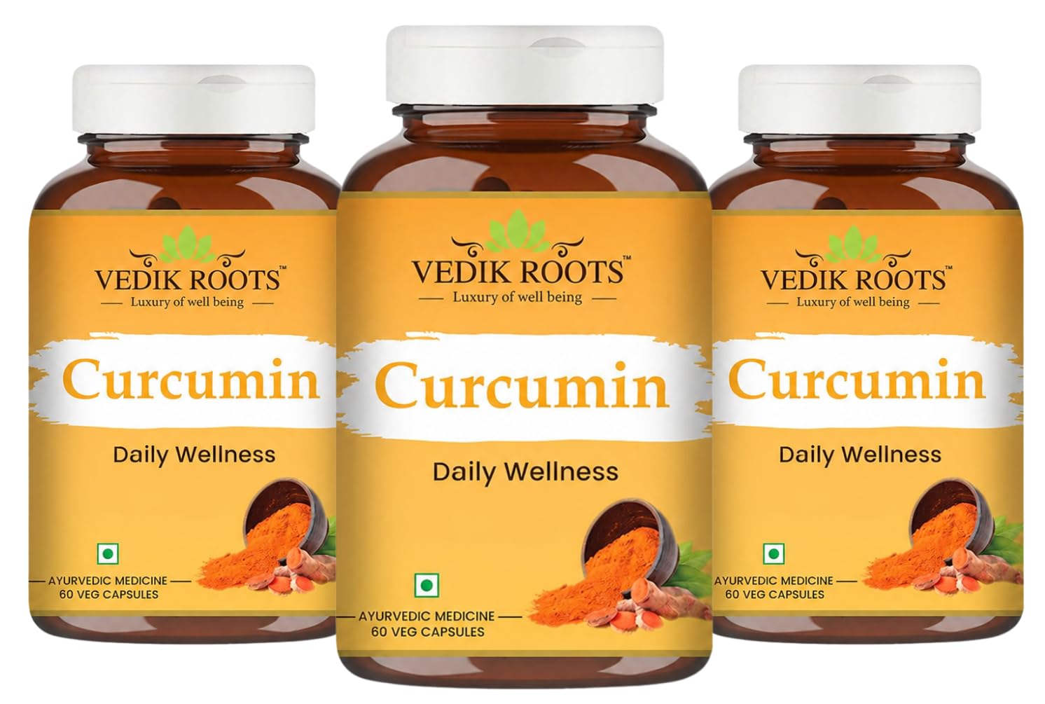 VEDIKROOTS Curcumin Capsules, 60 Veg Capsules, 1 Count