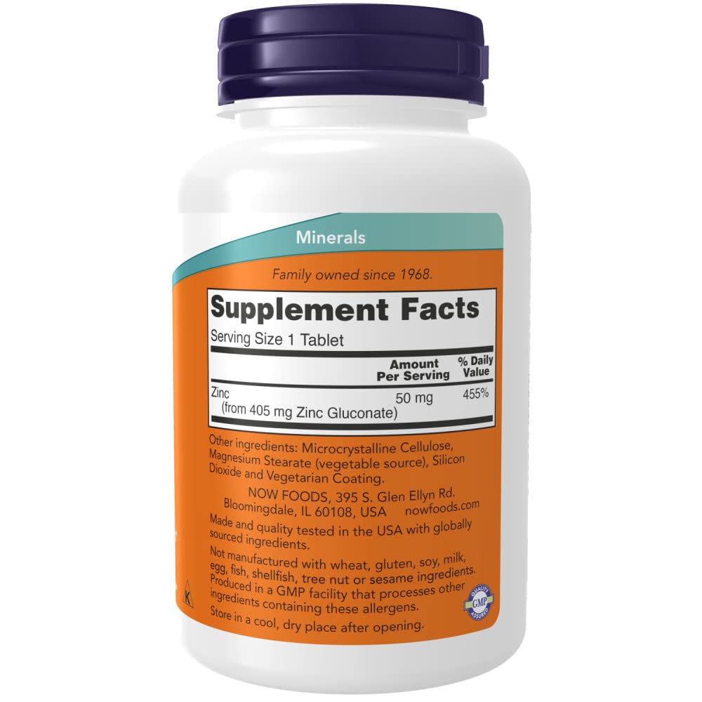 NOW Foods Zinc Gluconate 50 mg Tablet, 500 Count