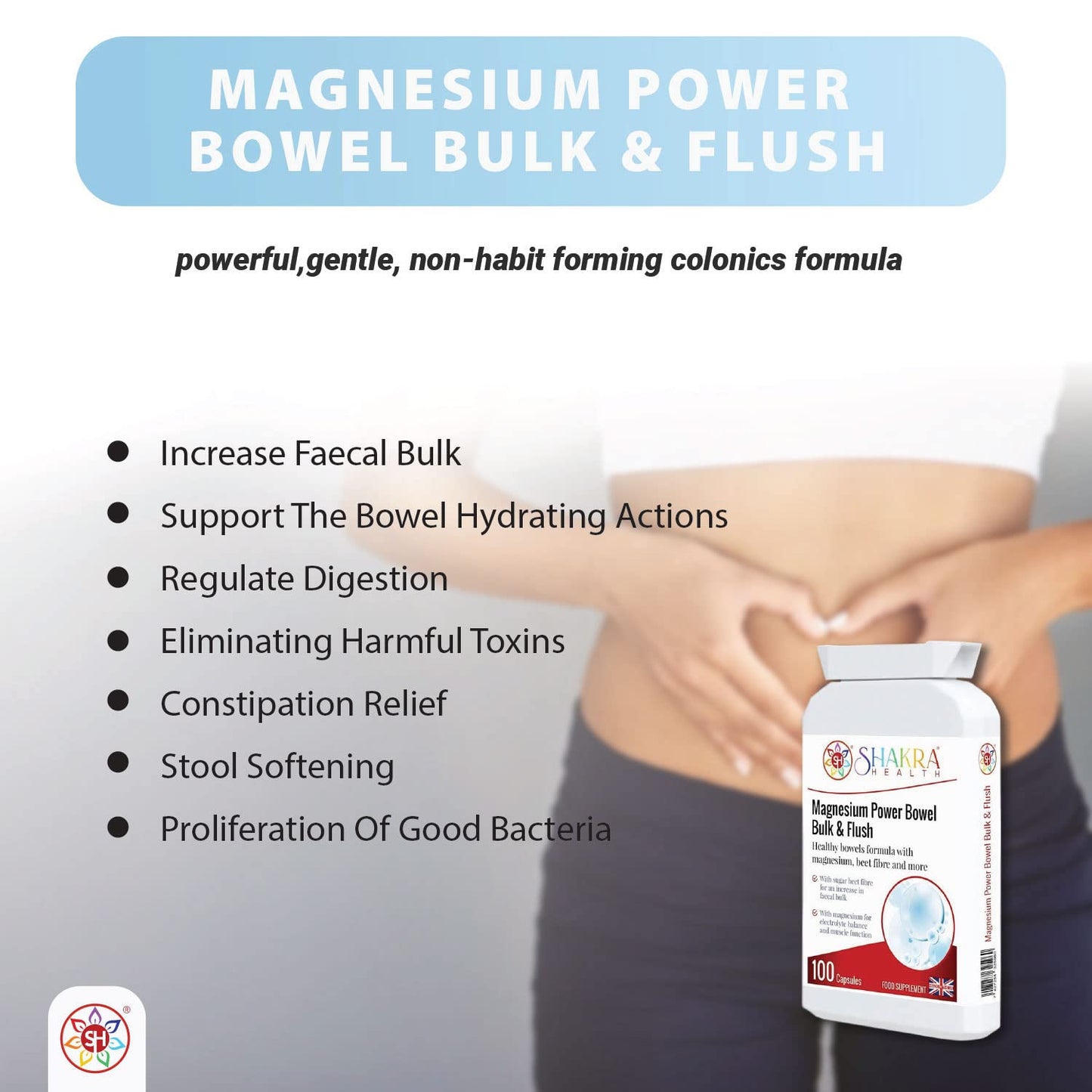 SH SHAKRA HEALTH Magnesium Power Bulk & Flush Capsule, 1 Count