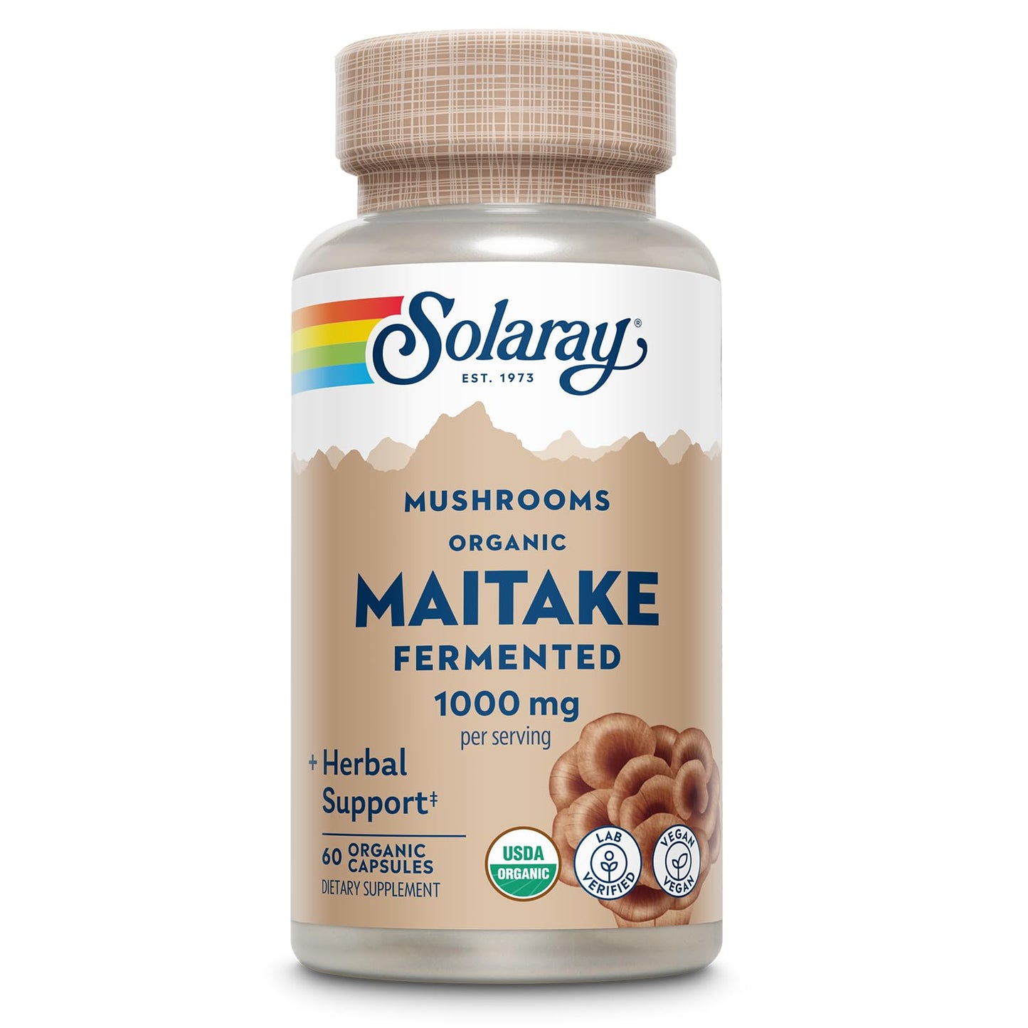 SOLARAY Organic Fermented Maitake Mushroom Supplement 1000mg Capsule, 60 VegCaps