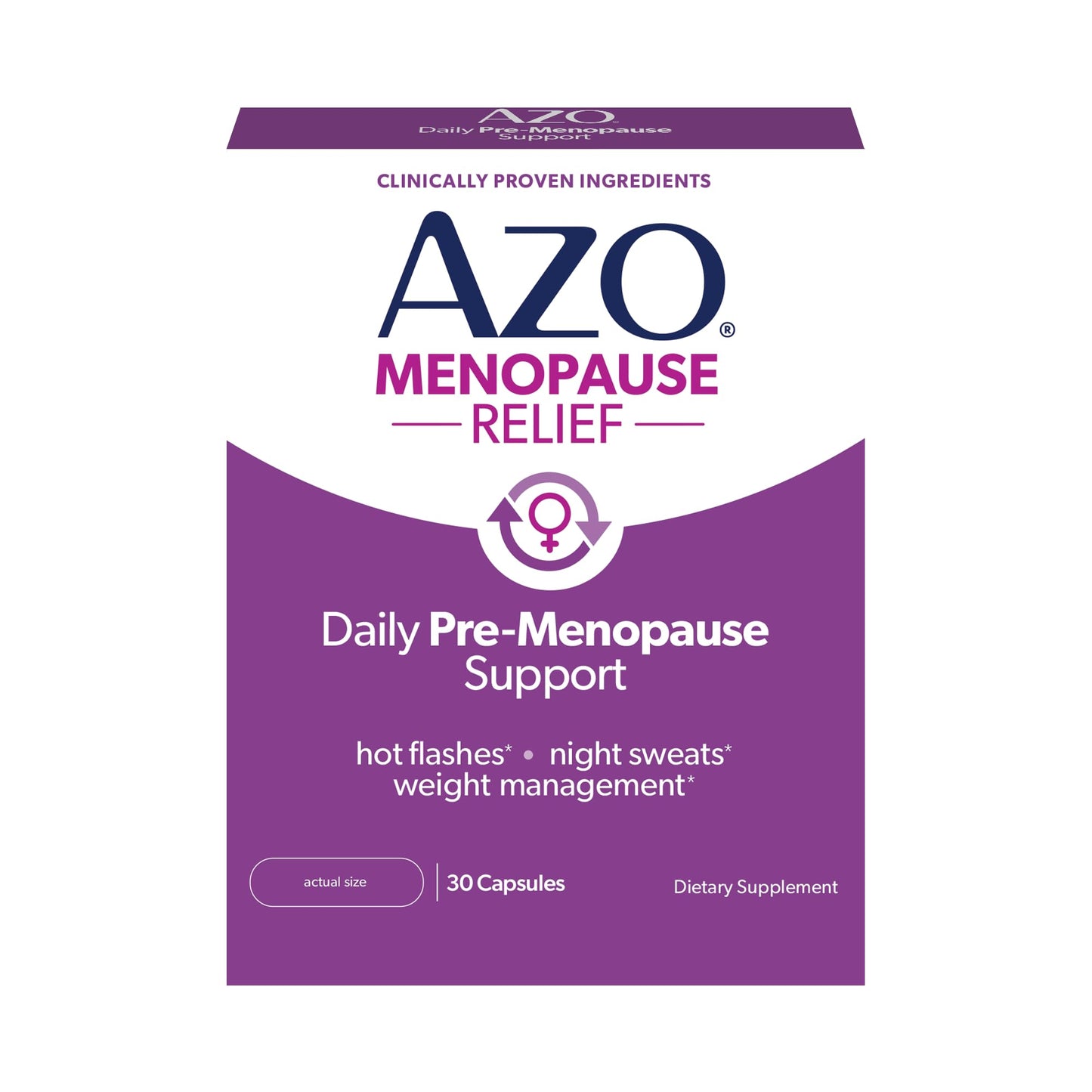 AZO Daily Pre-Menopause Relief Perimenopause Supplements for Women, Hot Flash and Night Sweat Support, Healthy Weight Management, 12 Capsules