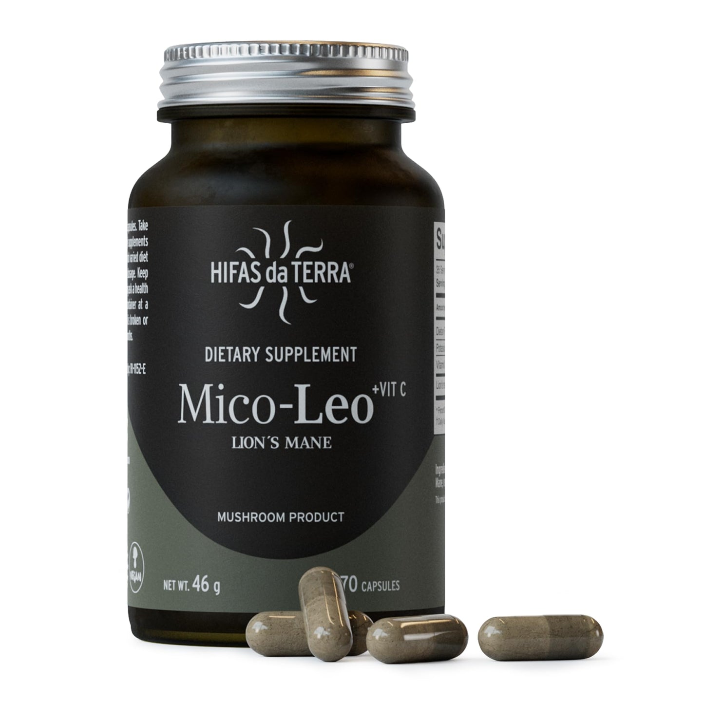 HIFAS DA TERRA Mico-Leo Organic Lions Mane Mushroom Supplement Capsules, 70 Count