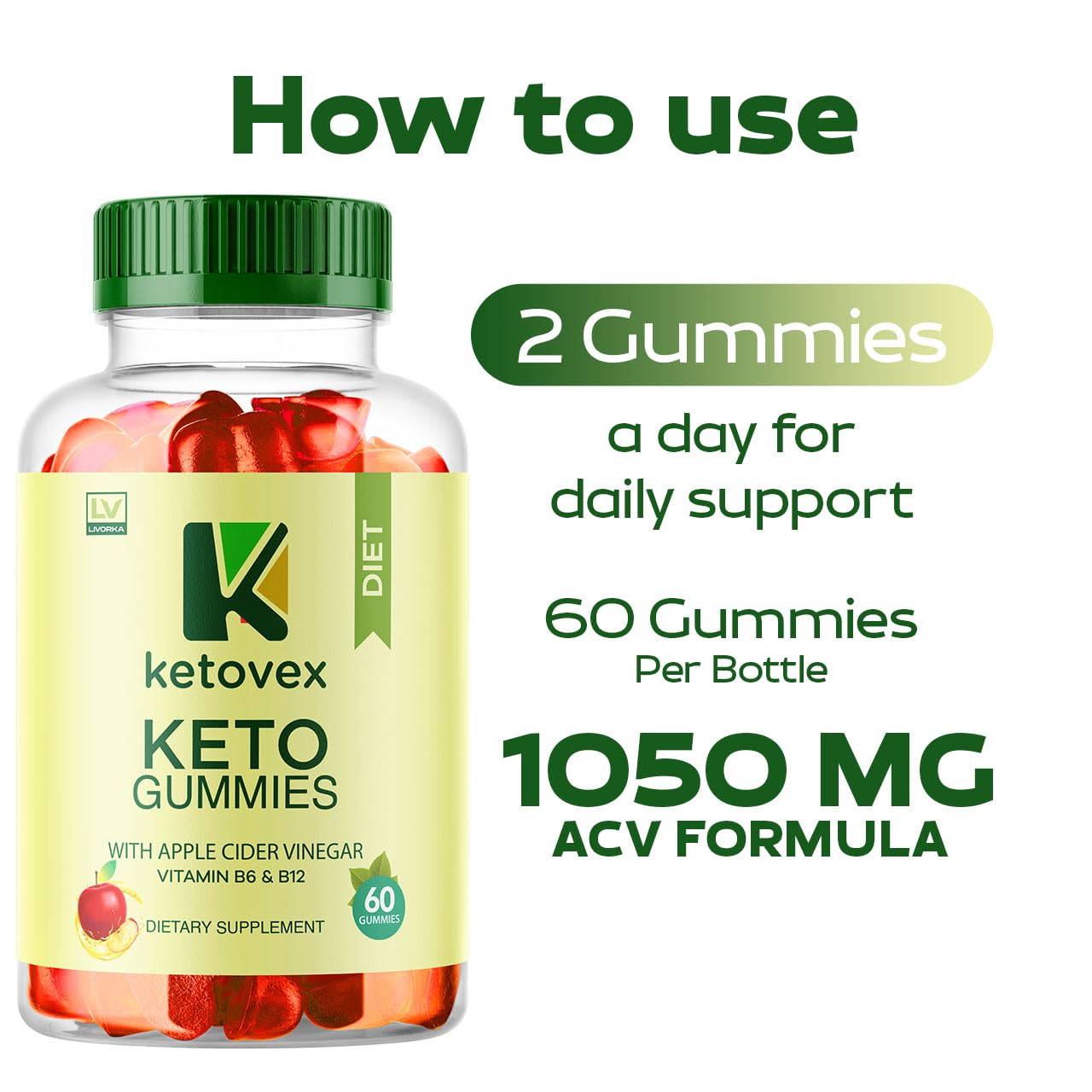 LIVORKA Ketovex Keto ACV Gummies Gummy, 60 Count