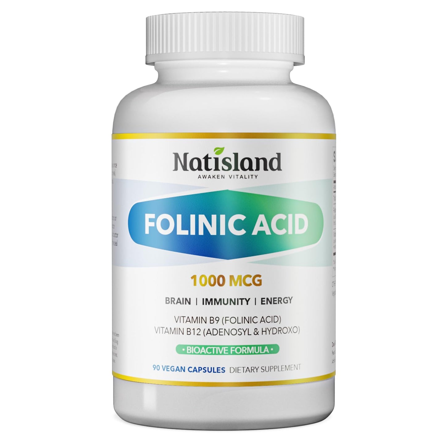 NATISLAND Active Folate (Folinic Acid 1000 mcg) + B12 500 mcg (Adenosyl & Hydroxo) Capsule, 90 Count