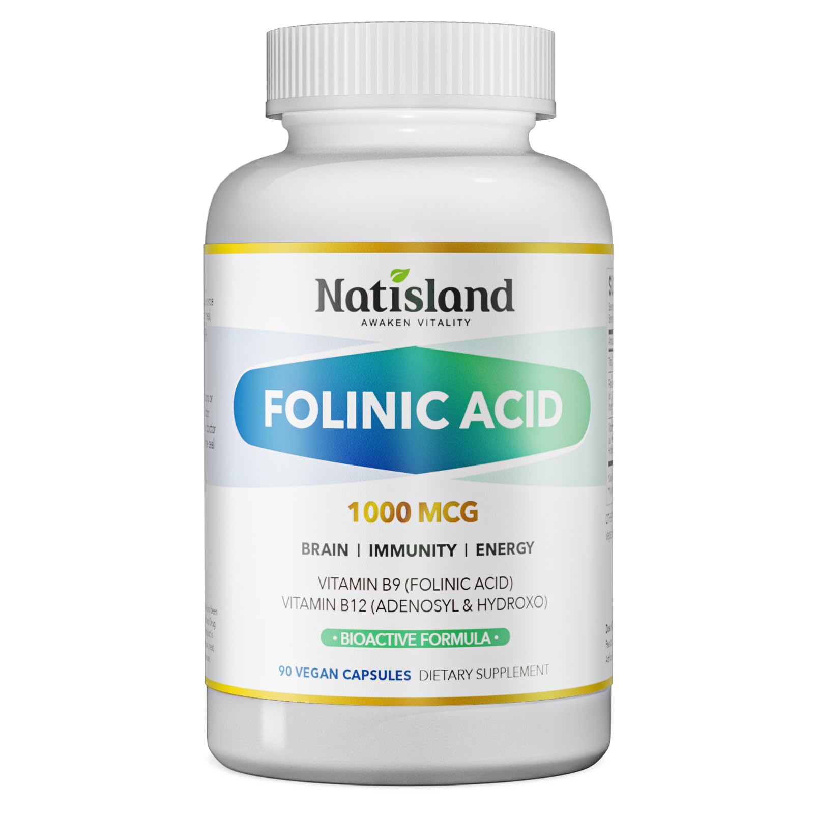 NATISLAND Active Folate (Folinic Acid 1000 mcg) + B12 500 mcg (Adenosyl & Hydroxo) Capsule, 90 Count