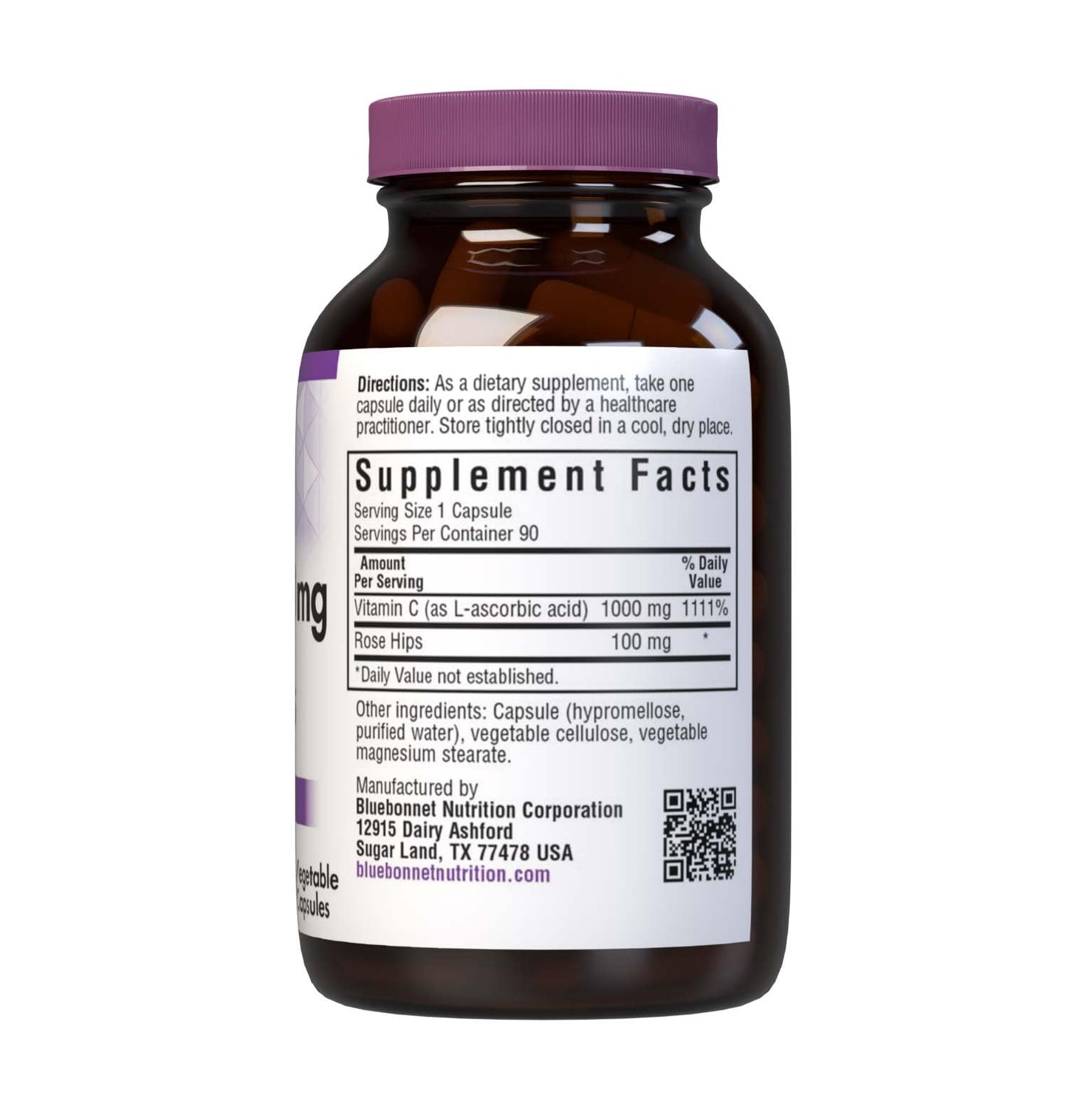 BlueBonnet Vitamin C-1000 mg Plus Rose Hips Vegetable Capsules, 90 Capsules