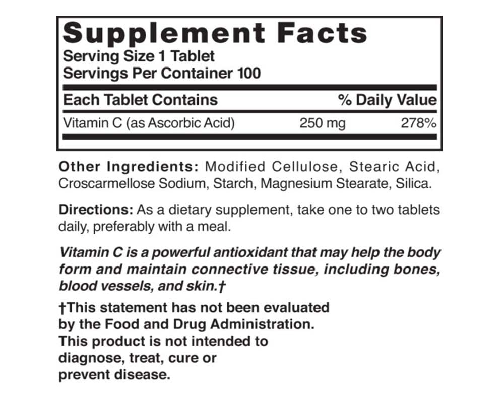 Nature's Blend Vitamin C 250 mg Tablet, 100 Count