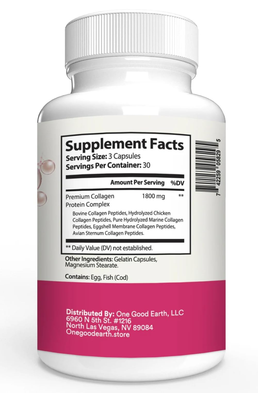 One Good Earth Collagen Complex Bovine Peptides Type I, II, III, V, X 1800mg with Vitamin C, Zinc, Copper and Manganese Capsule, 90 Count