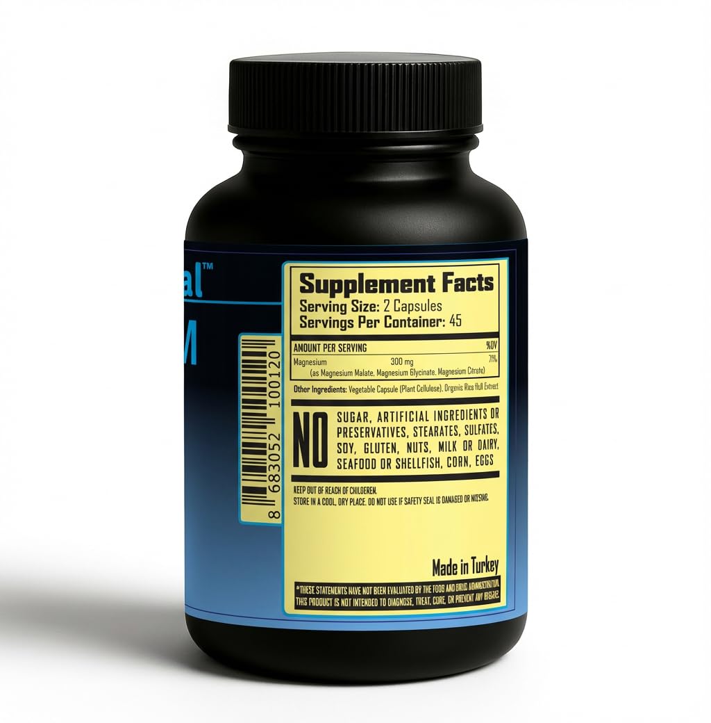 Herb Activ Natural Magnesium Triple Complex 300 mg - Malate, Glycinate & Citrate - Non-GMO, Gluten Free, Soy Free - 90 Capsules